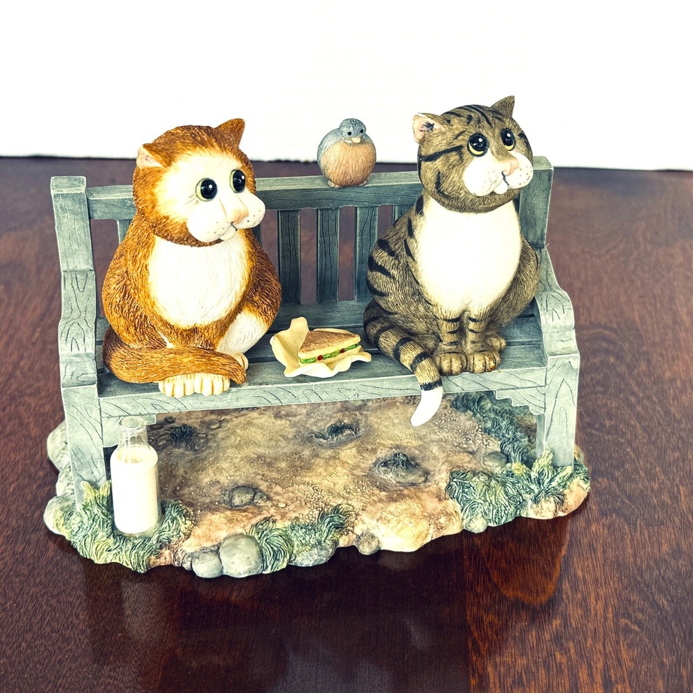 Comic & Curious Cats Linda Jane Smith THREE'S A CROWD Park Bench 2 Cats 1 Bird